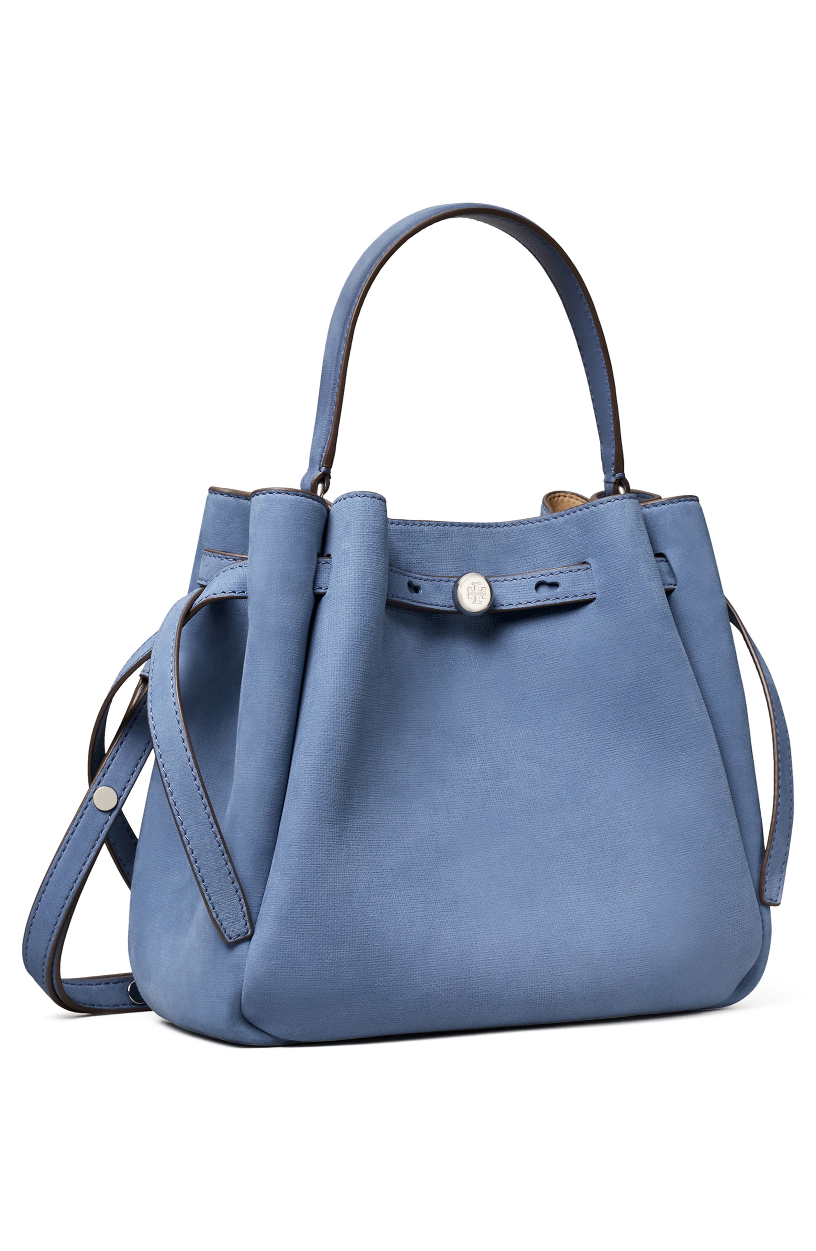 Tory Burch Romy Nubuck Leather Bucket Bag, Alternate, color, Soft Blue