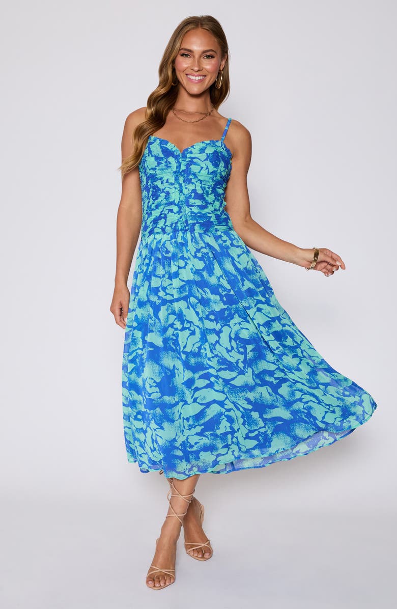 VICI Collection Esperanze Ruched Floral Drop Waist Dress, Alternate, color, Cobalt