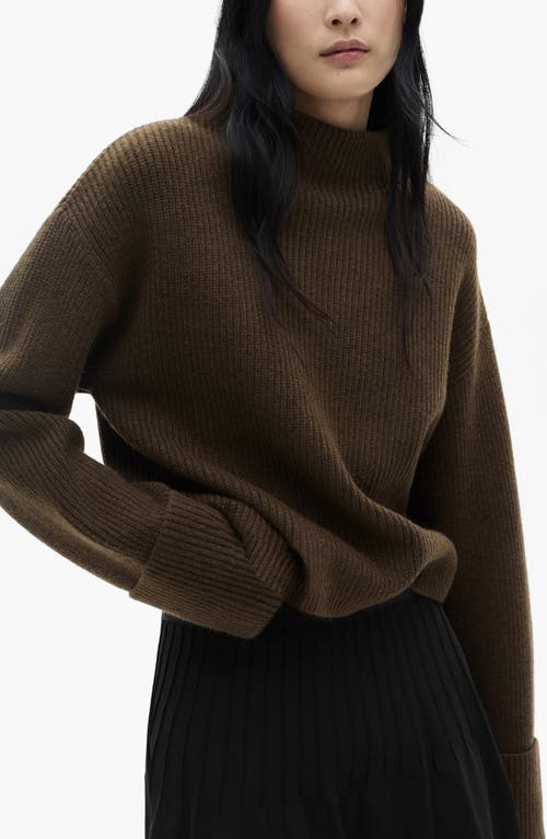 Shop Mango Mock Neck Sweater In Khaki Brown