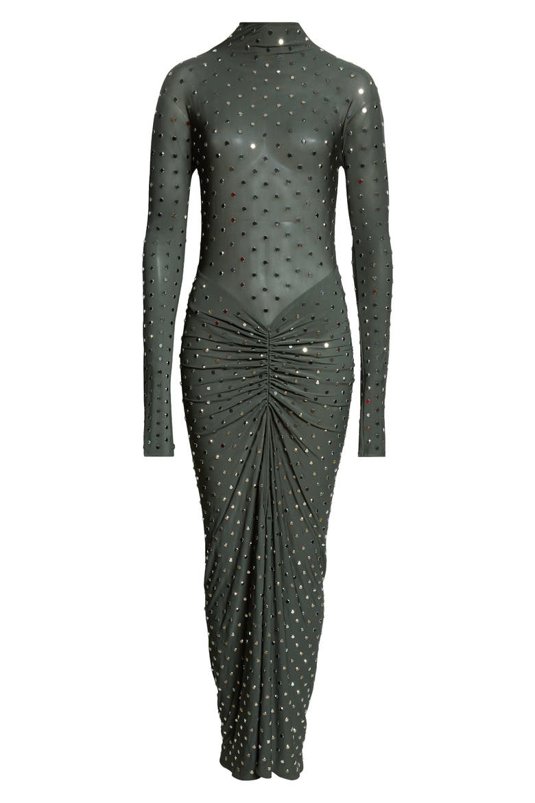 Embellished Draped Long Sleeve Body-Con Dress, Alternate, color, FORET