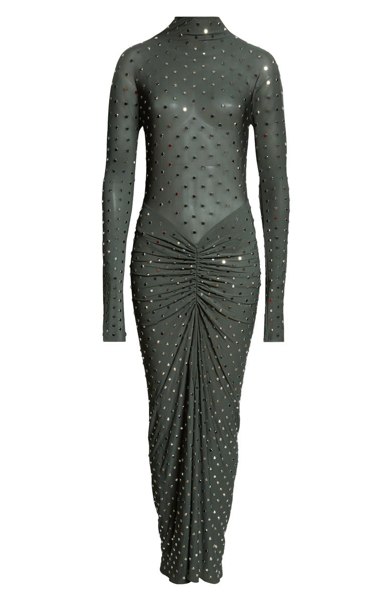 Alaïa Embellished Draped Long Sleeve Body-Con Dress, Alternate, color, 