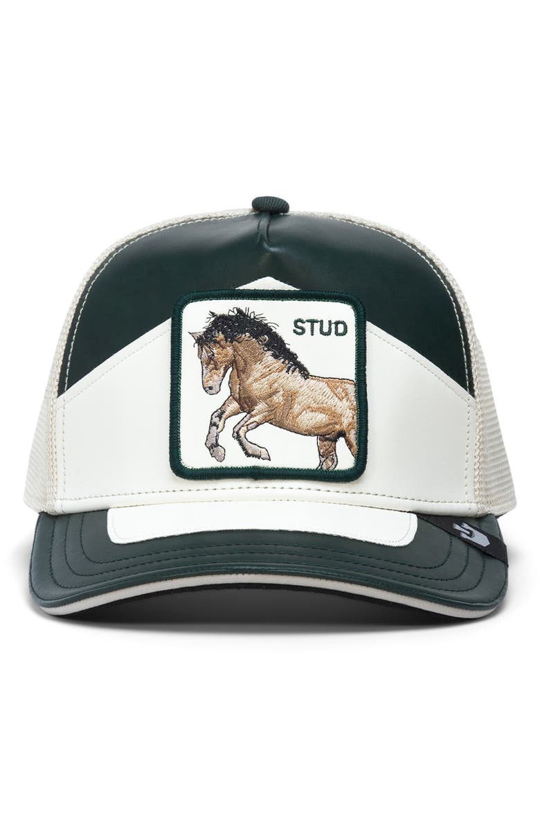 Goorin Bros. Moto Stud Faux Leather Trucker Hat, Main, color, 