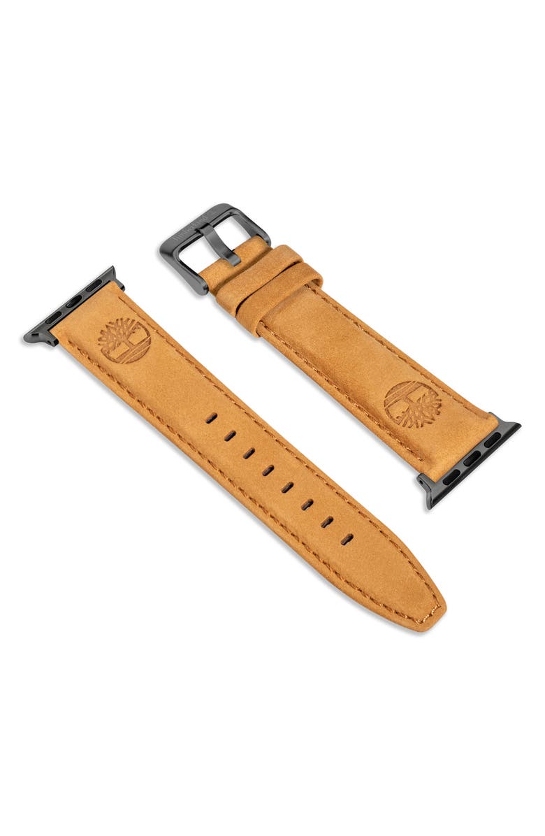 Timberland Water Repellent Leather 22mm Smartwatch Watchband, Main, color, Camel