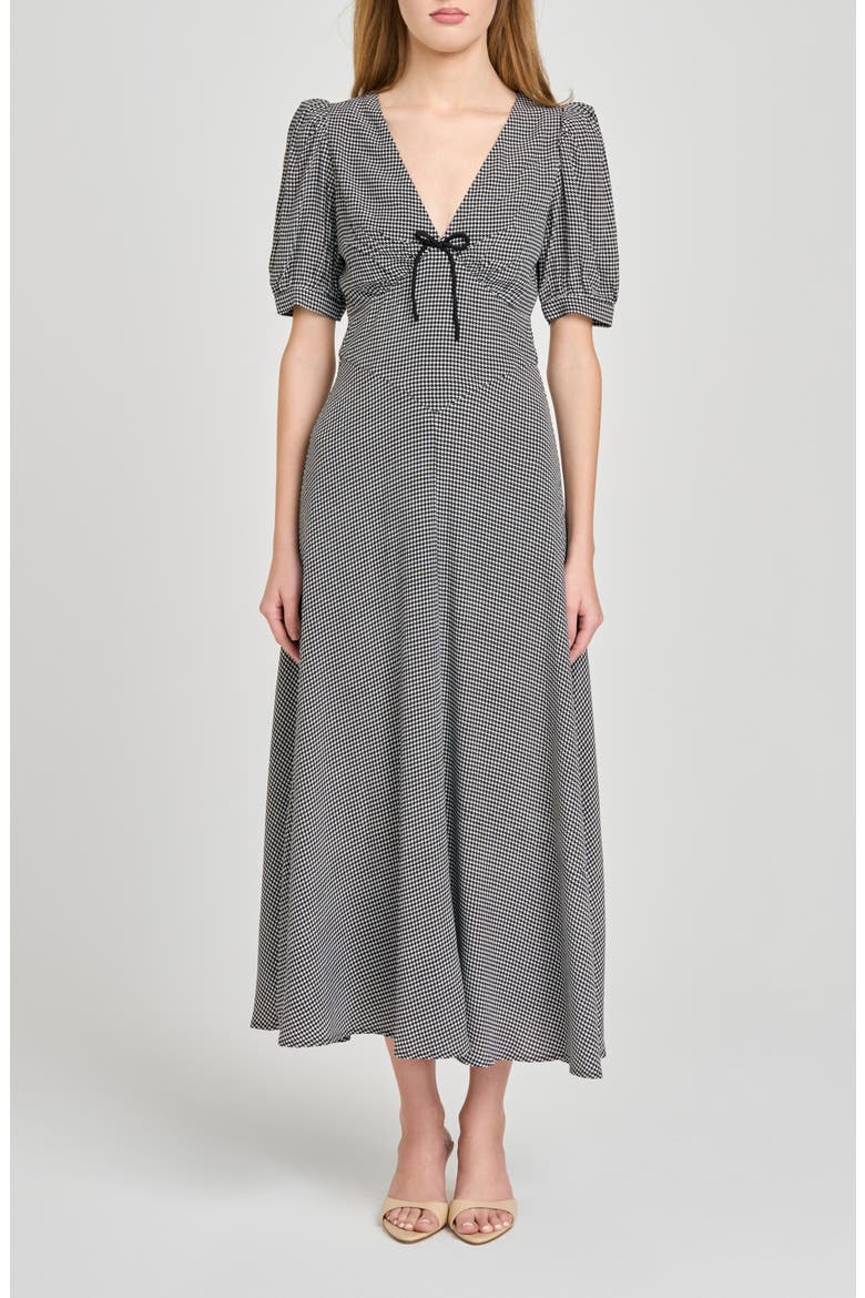 Juliana Short Sleeve Midi Dress, Main, color, BLACK WHITE HOUNDSTOOTH