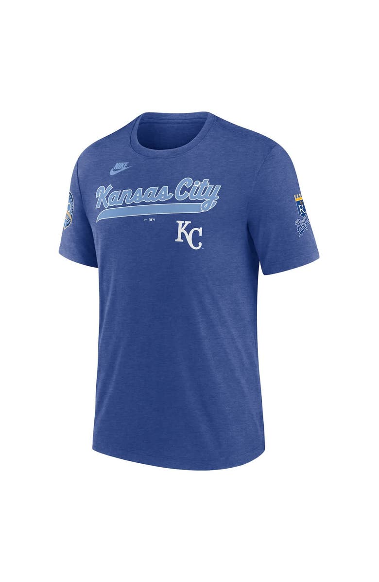 Nike Men's Nike Heather Royal Kansas City Royals Cooperstown Collection Eras Tri-Blend T-Shirt, Alternate, color, Heather Royal