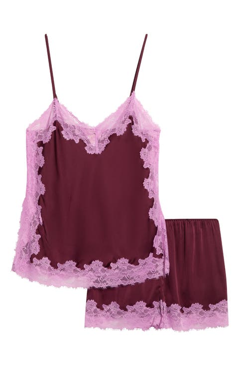 Lace Trim Satin Short Pajamas
