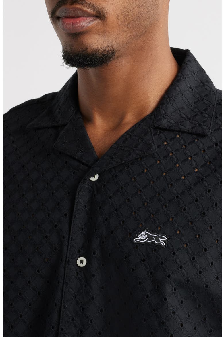 Mega Crop Cotton Pointelle Camp Shirt, Alternate, color, BLACK