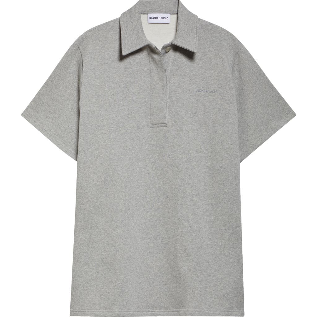 Stand Studio Kennedi Oversize Organic Cotton Jersey Polo Dress In Grey Melange