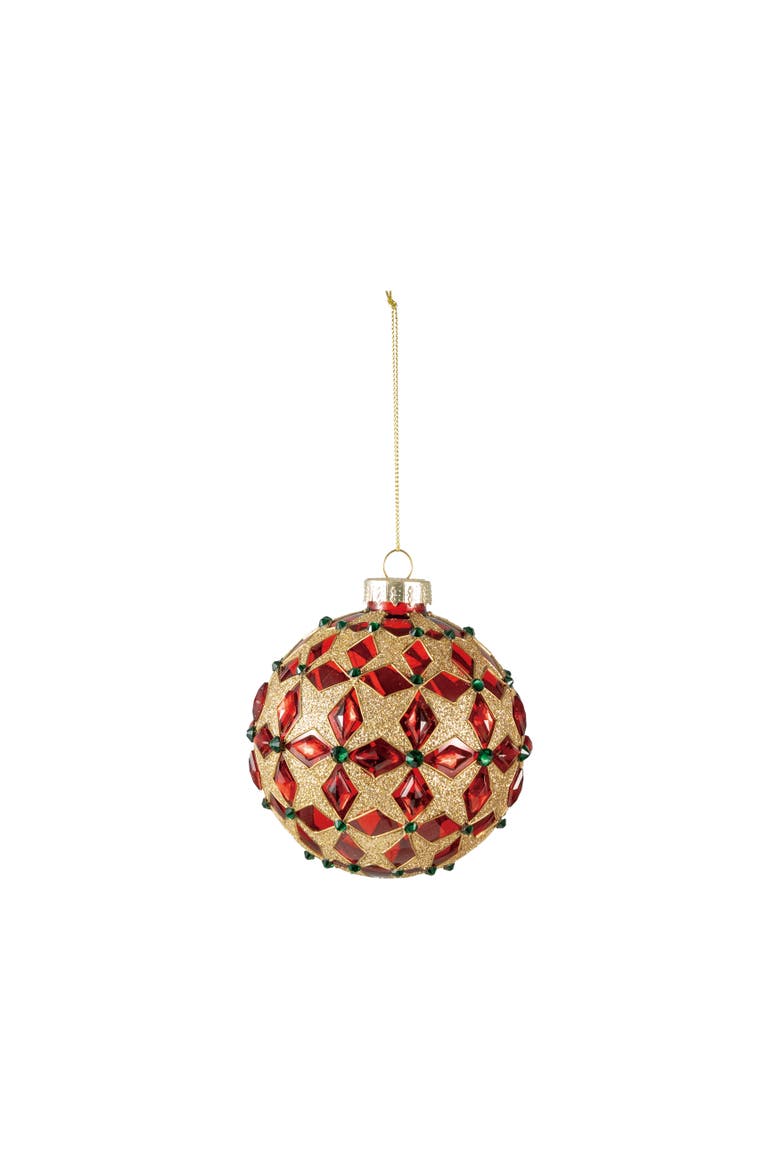 Glittered Glass Ball Ornament with Jewel Accents, Main, color, Red and Green