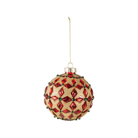 Glittered Glass Ball Ornament with Jewel Accents