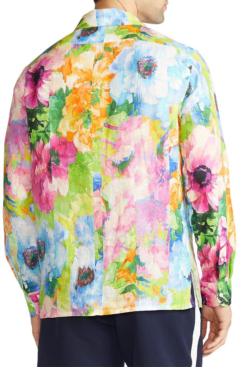 Ralph Lauren Purple Label Floral Print Linen Button-Up Shirt, Alternate, color,