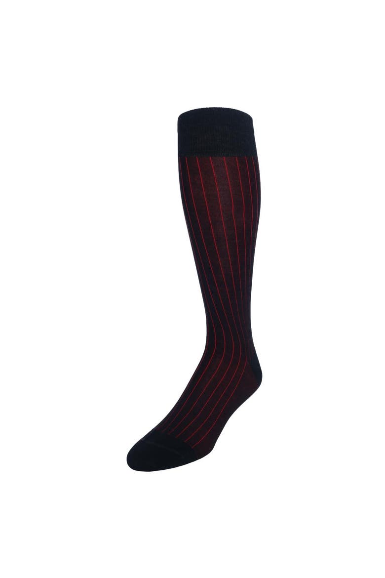 Valentino Vertical Stripe Over the Calf Mercerized Cotton Sock, Main, color, Black with Red Stripes