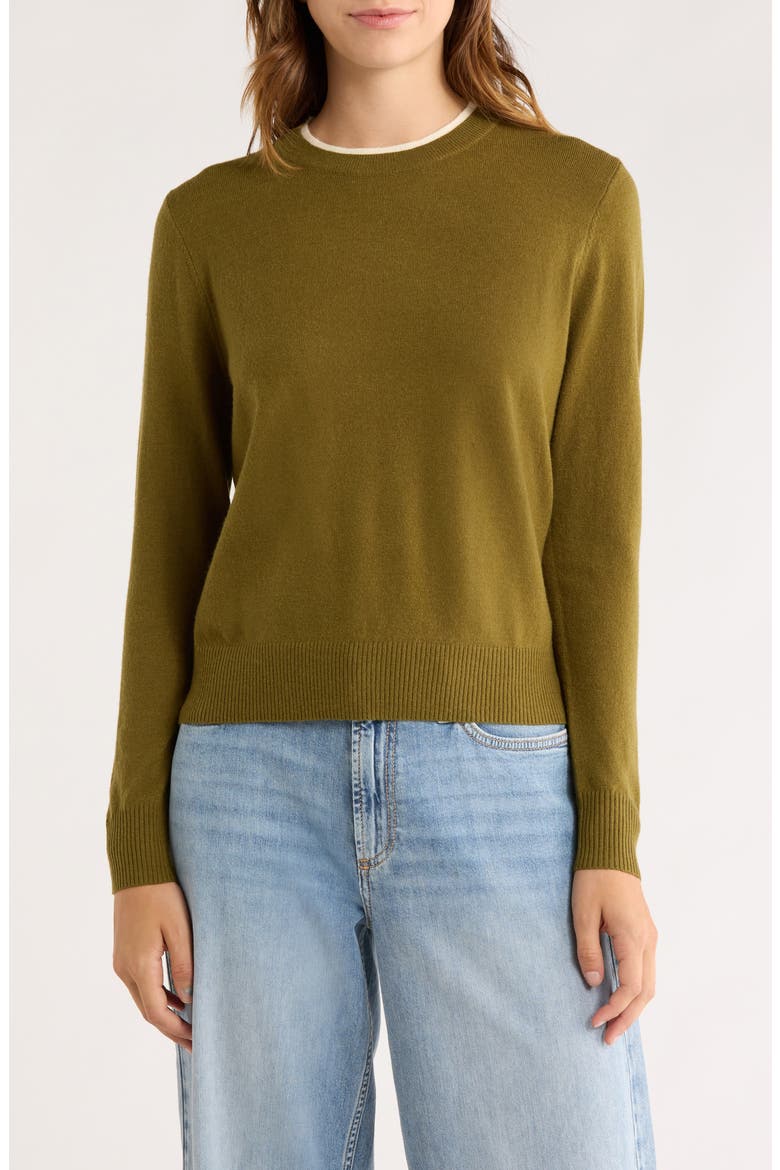Tipped Crewneck Sweater, Main, color, DK.OLIVE