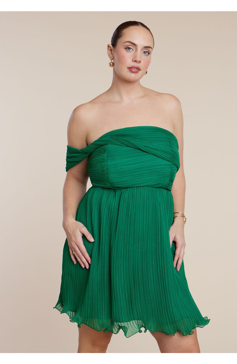 ELOQUII Strapless Mini Dress With Overlay, Alternate, color, Green Tambourine