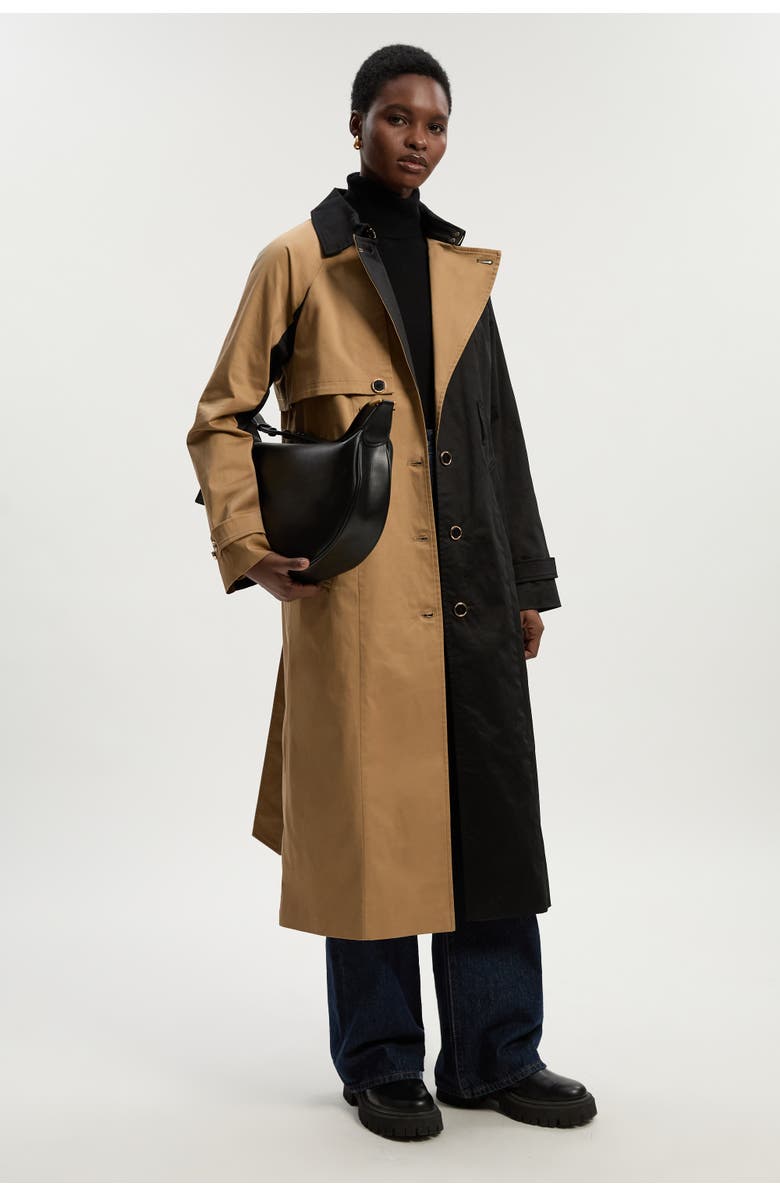Karen Millen Color Block Belted Tailored Trench Coat, Alternate, color, Camel