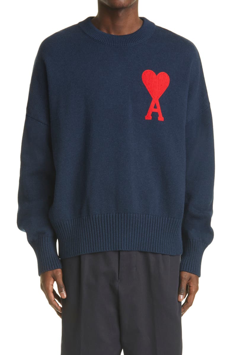 AMI Alexandre Mattiussi Ami de Coeur Oversize Logo Sweater, Main, color, 