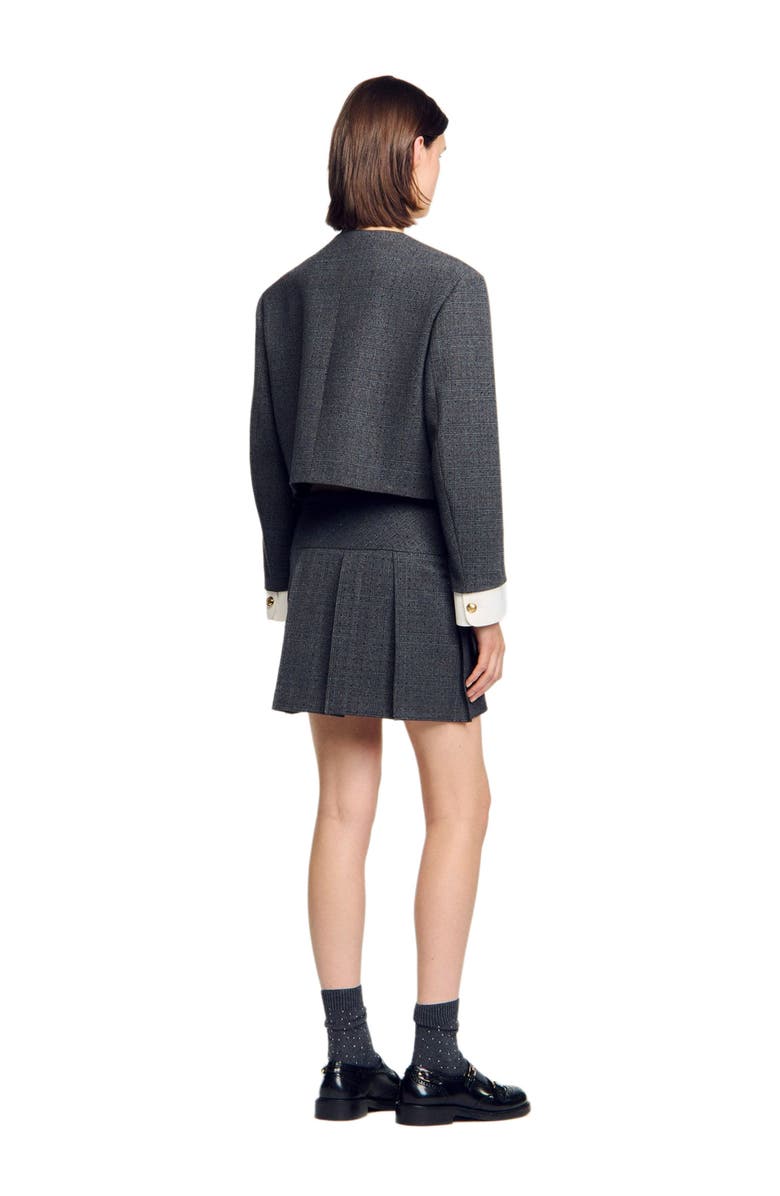 SANDRO Short rhinestone suit skirt, Alternate, color, Grey / Brown