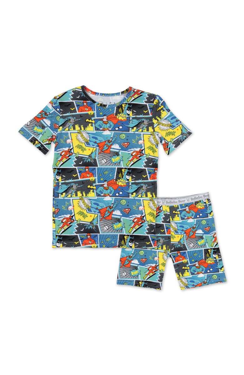 Bellabu Bear Justice League Hero Kids 2-Piece Short Sleeve & Shorts Pajama Set, Main, color, Justice League Hero