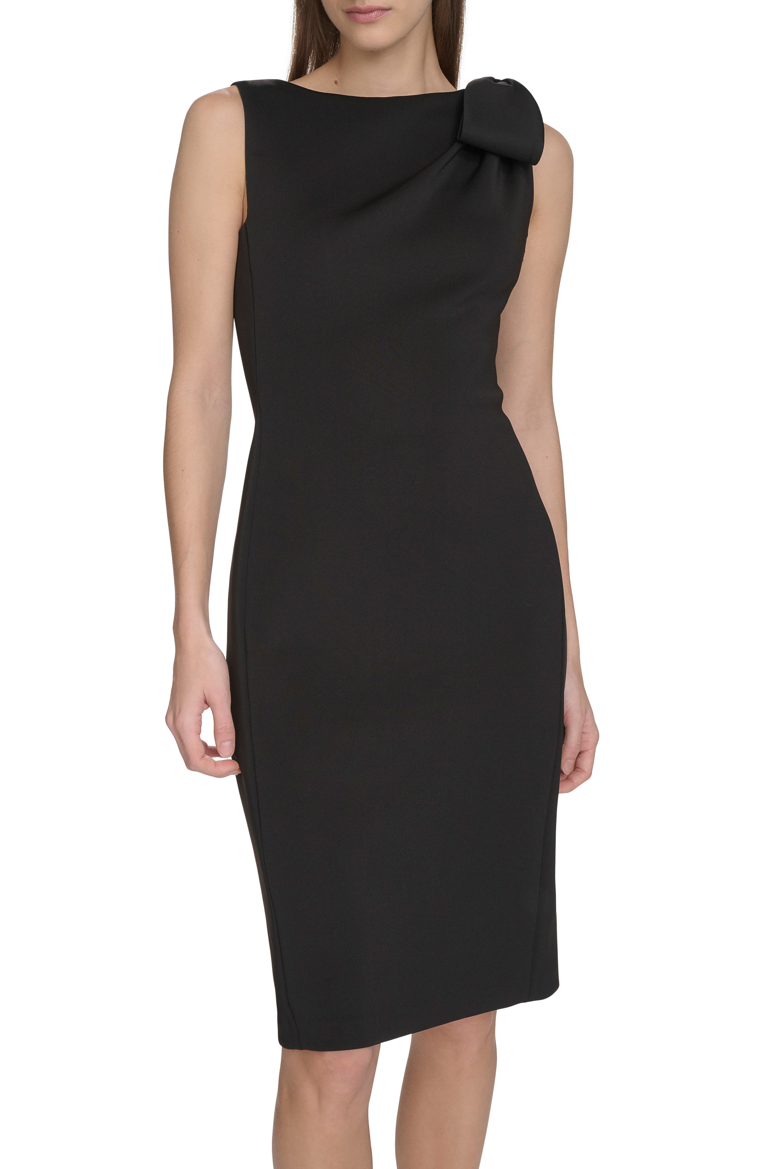 Calvin Klein Side Bow Sleeveless Scuba Knit Sheath Dress