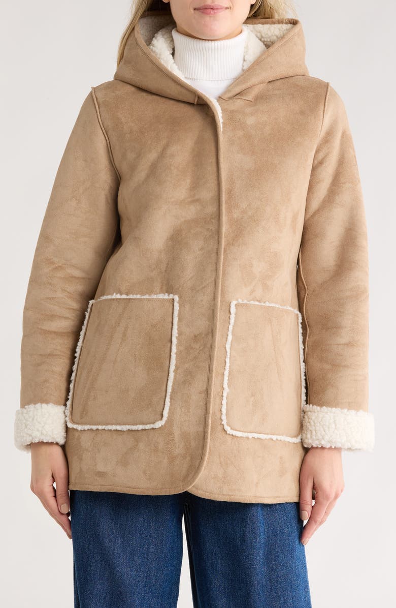 Lucky Brand Missy Faux Shearling Coat, Main, color, Mink-Natural