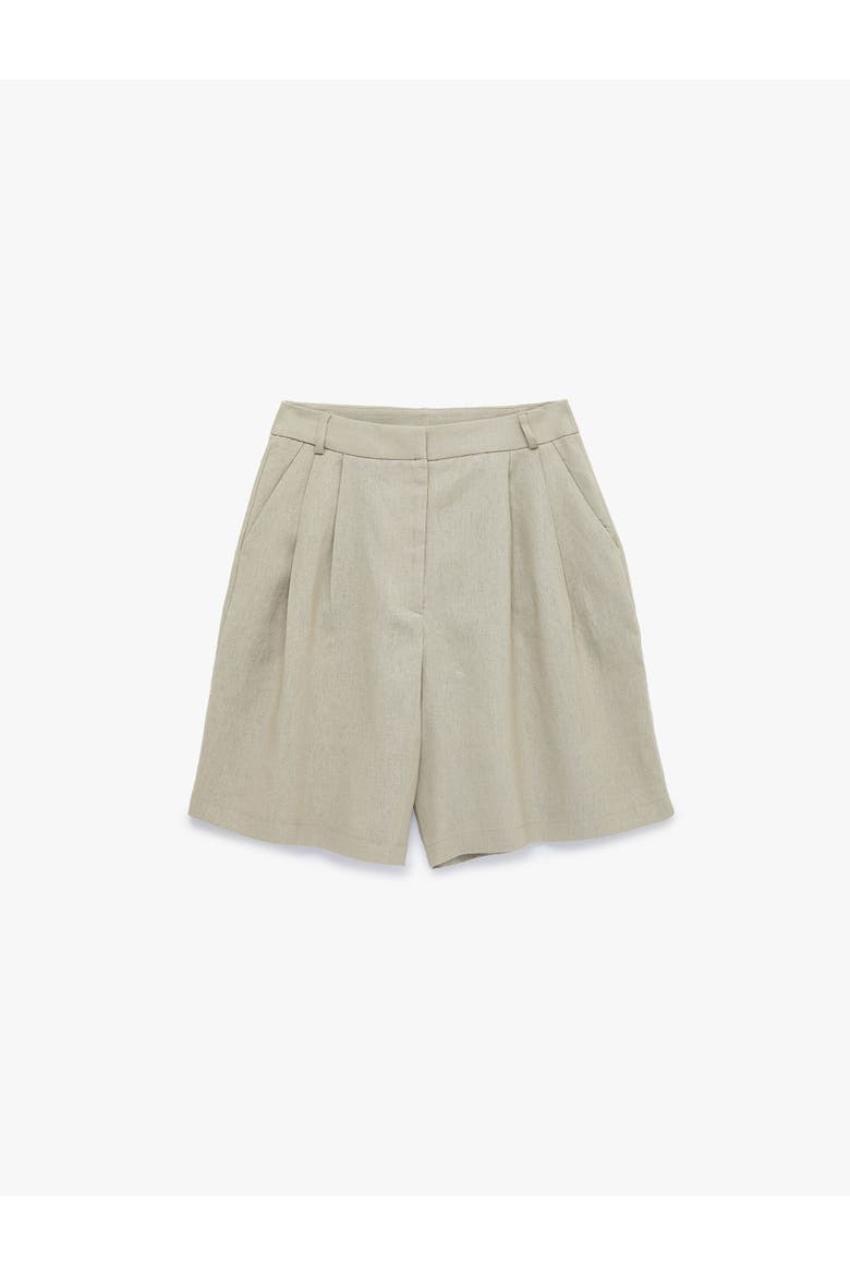 Relax Fit Pleated Linen Bermuda Shorts, Alternate, color, MINK