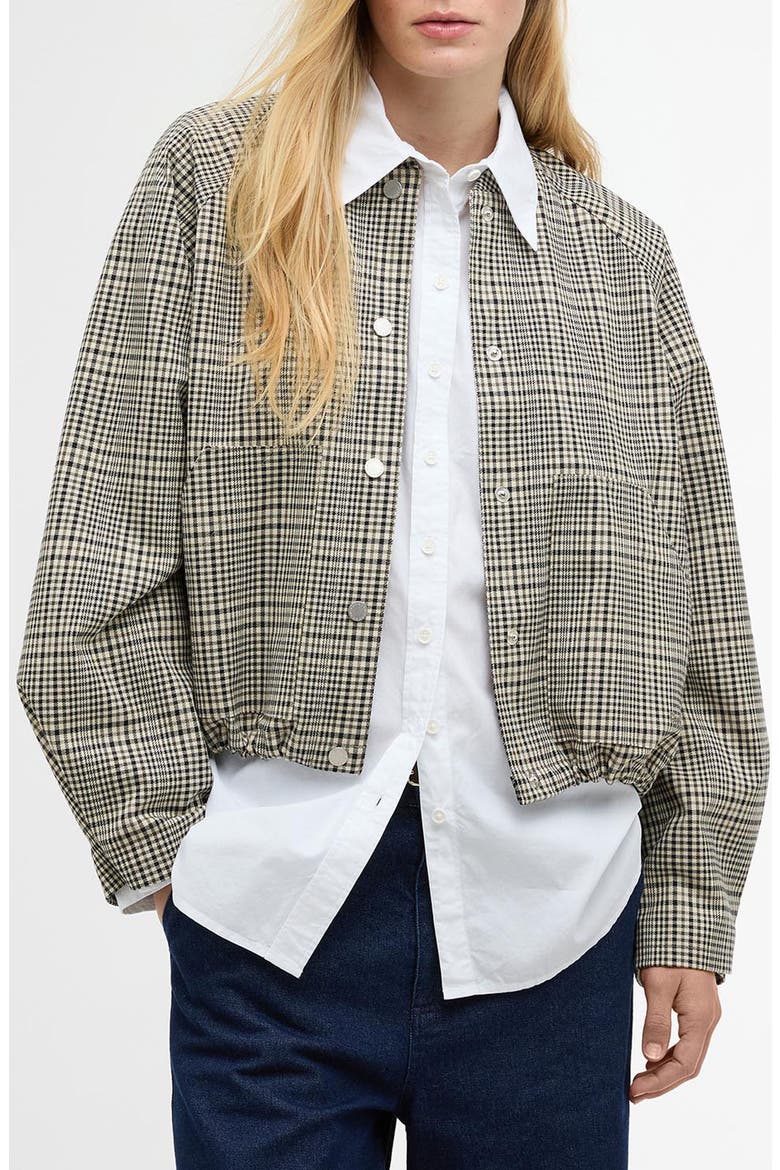 Leyburn Water Repellent Check Snap Bomber Jacket, Main, color, OLIVE PRINCE OF WALES/ OLIVE