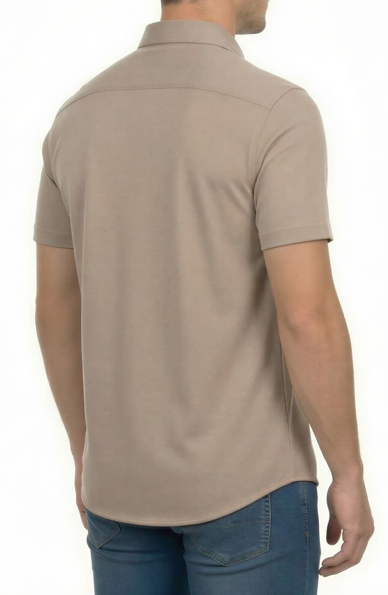 Victor Emmanuel Short Sleeve Knit Button-Down Shirt, Alternate, color, Tan