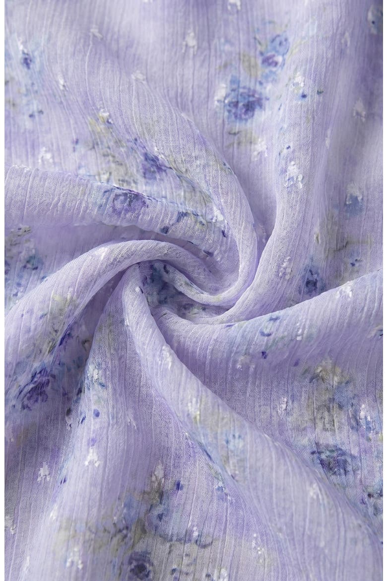 Sheer Floral Ruffle Top with Rosette Neck, Alternate, color, Lavender Floral