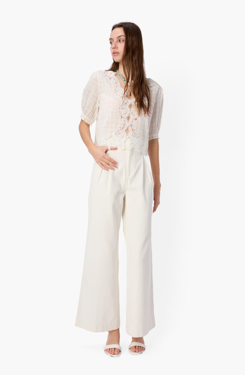 CAMI NYC Junie Eyelash Lace Trim Cotton & Silk Top, Alternate, color, White