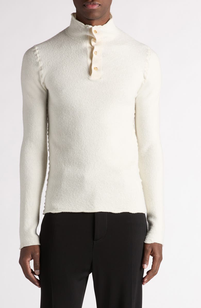 Bottega Veneta Mock Neck Distorted Knit Wool Henley Sweater, Main, color, 9071 Chalk