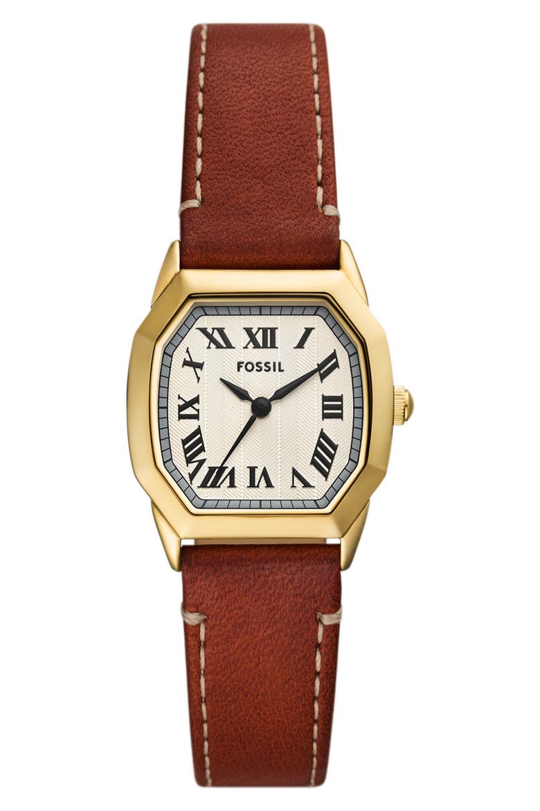 Harlow Leather Strap Watch, 27mm, Main, color, BROWN