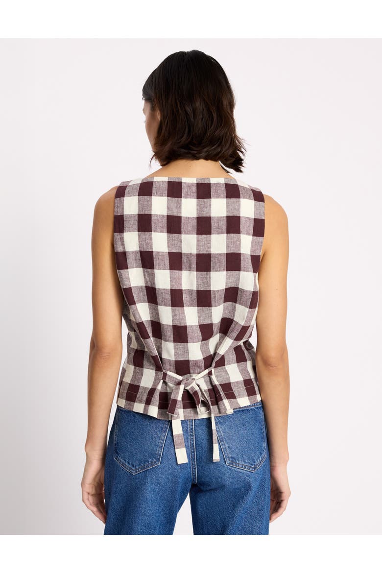 Gingham Button Top, Alternate, color, Burgundy