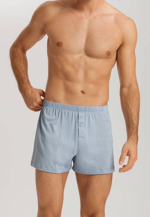 Hanro Cotton Sporty Button Fly Cotton Boxer In Sea Breeze