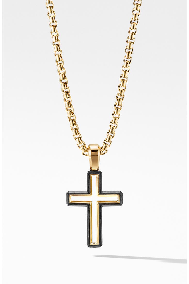 Forged Carbon Cross Pendant with 18K Gold, Main, color, FORGED CARBON