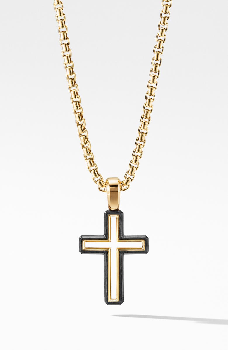 David Yurman Forged Carbon Cross Pendant with 18K Gold, Main, color,