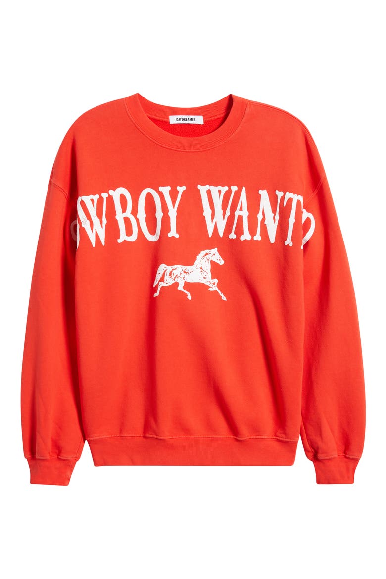 Cowboy Wanted Cotton Graphic Sweatshirt, Alternate, color, CHERRY RED