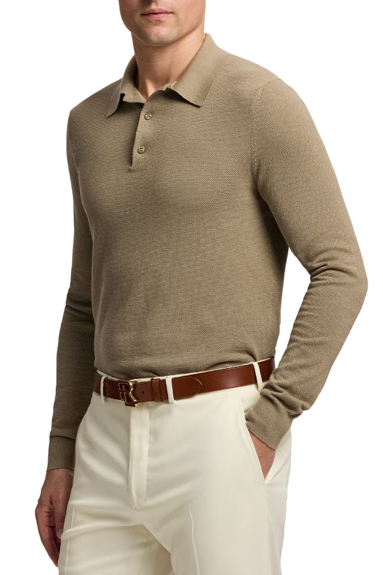 Long Sleeve Mulberry Silk & Cotton Polo Sweater, Alternate, color, CHESTNUT