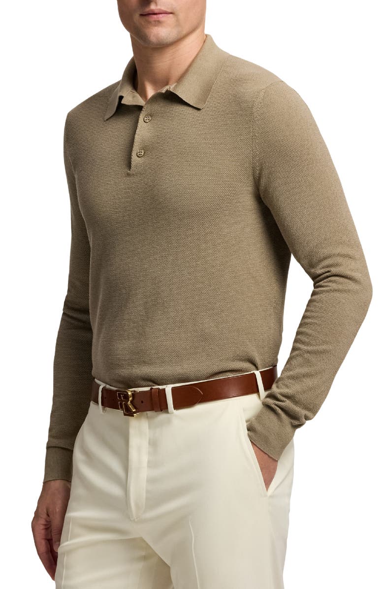 Ralph Lauren Purple Label Long Sleeve Mulberry Silk & Cotton Polo Sweater, Alternate, color, Chestnut