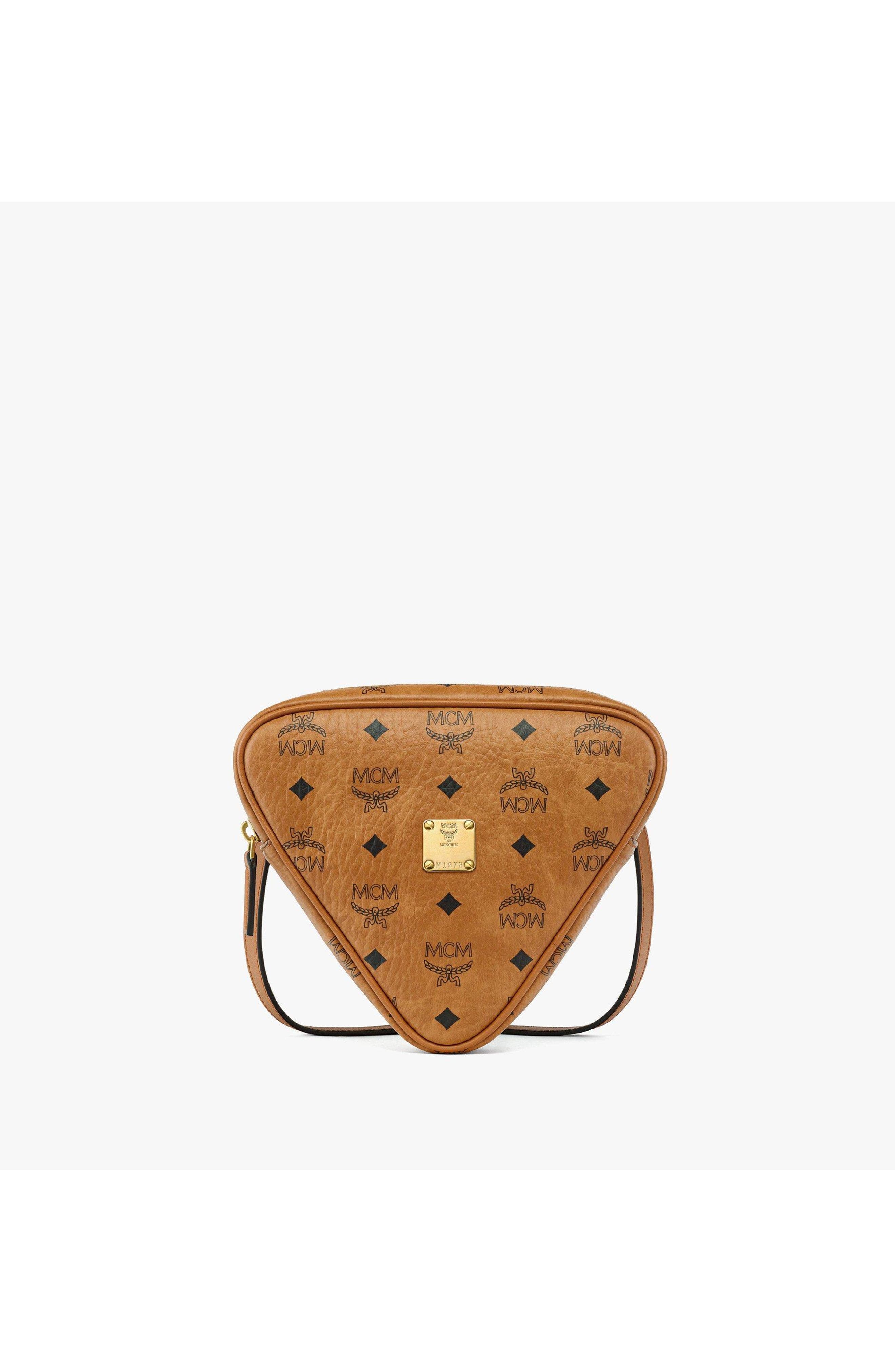 MCM Aren Tambourine Pouch in Visetos, Main, color, Cognac