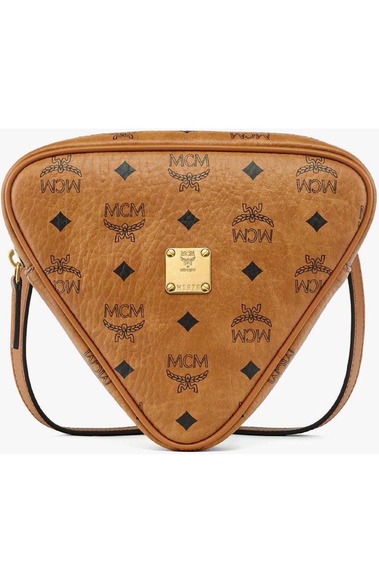 MCM Aren Tambourine Pouch in Visetos, Main, color, Cognac