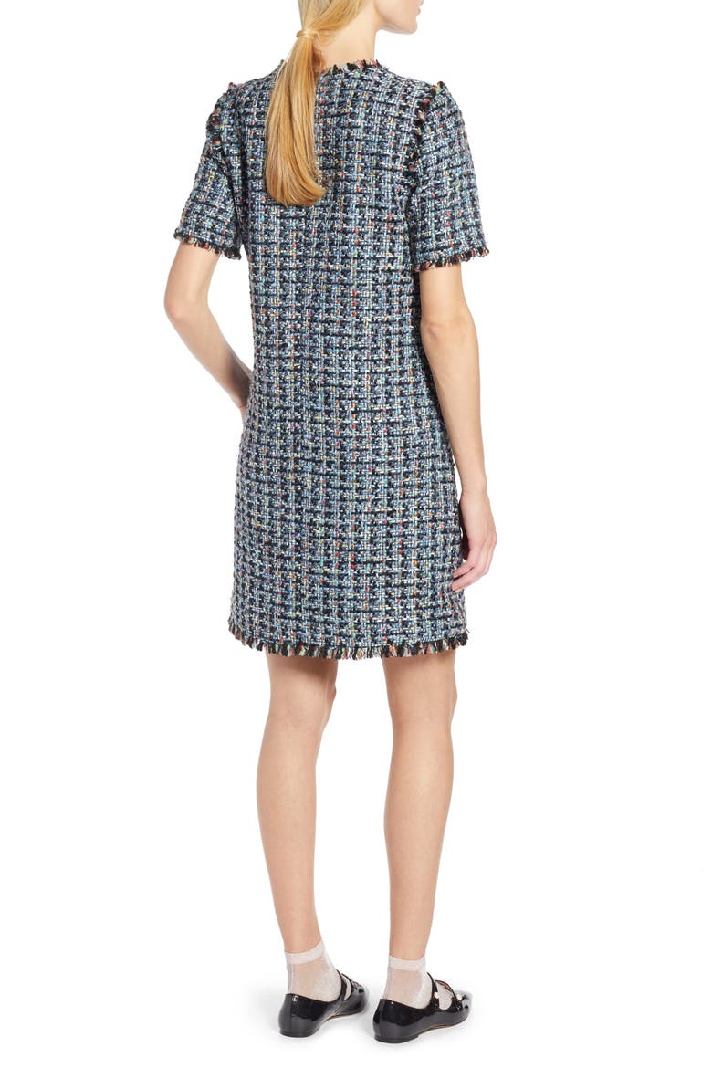 x Atlantic-Pacific Fringe Tweed Dress, Alternate, color, BLACK MULTI TWEED