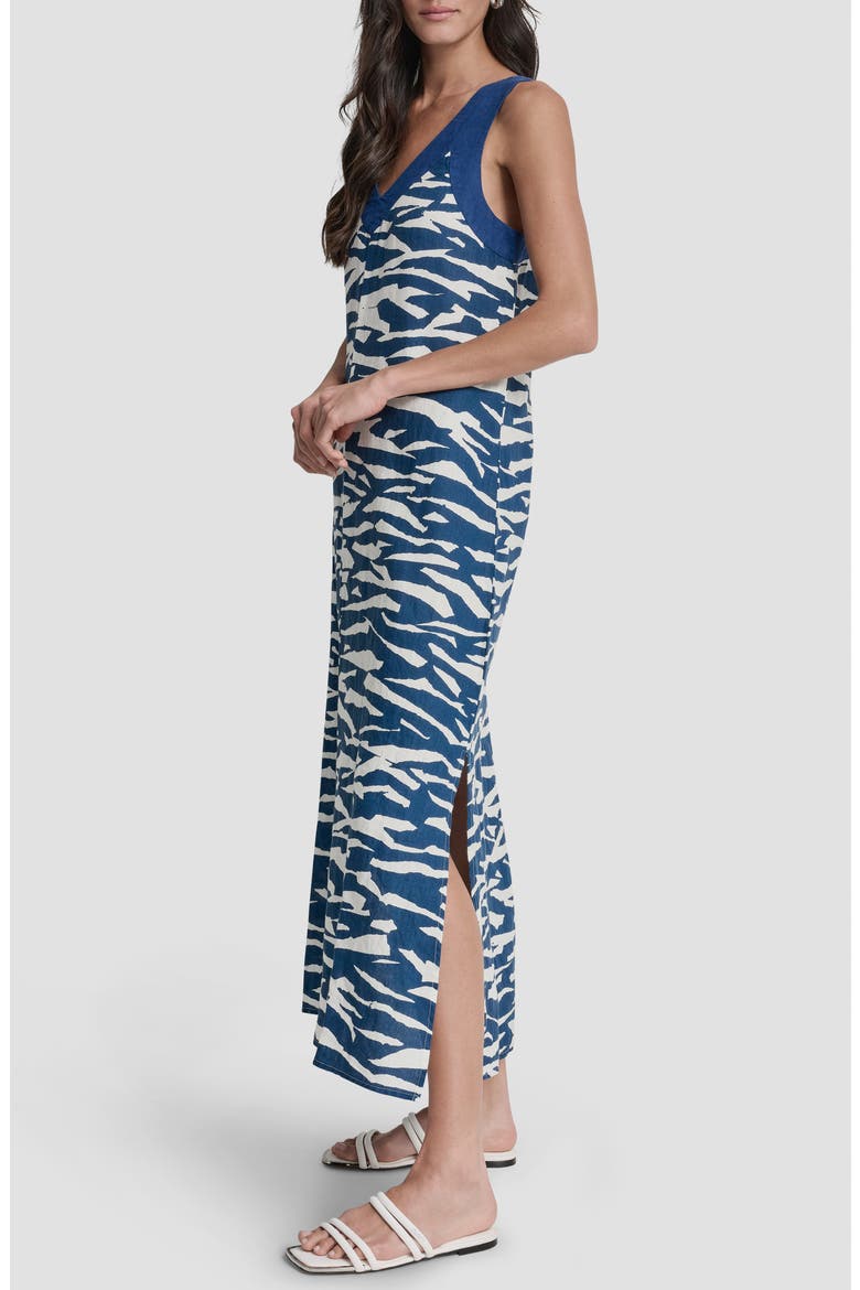 Print Colorblock Linen Midi Dress, Alternate, color, TIDAL BREAK/ ADMIRAL