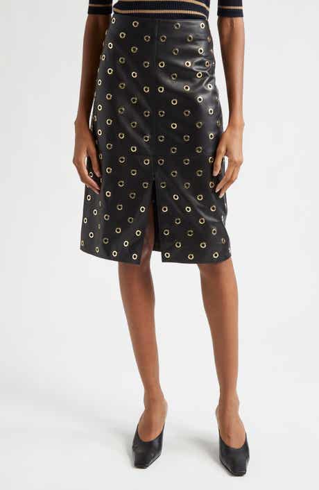 Veronica Beard Anderson Rivet Detail Leather Skirt