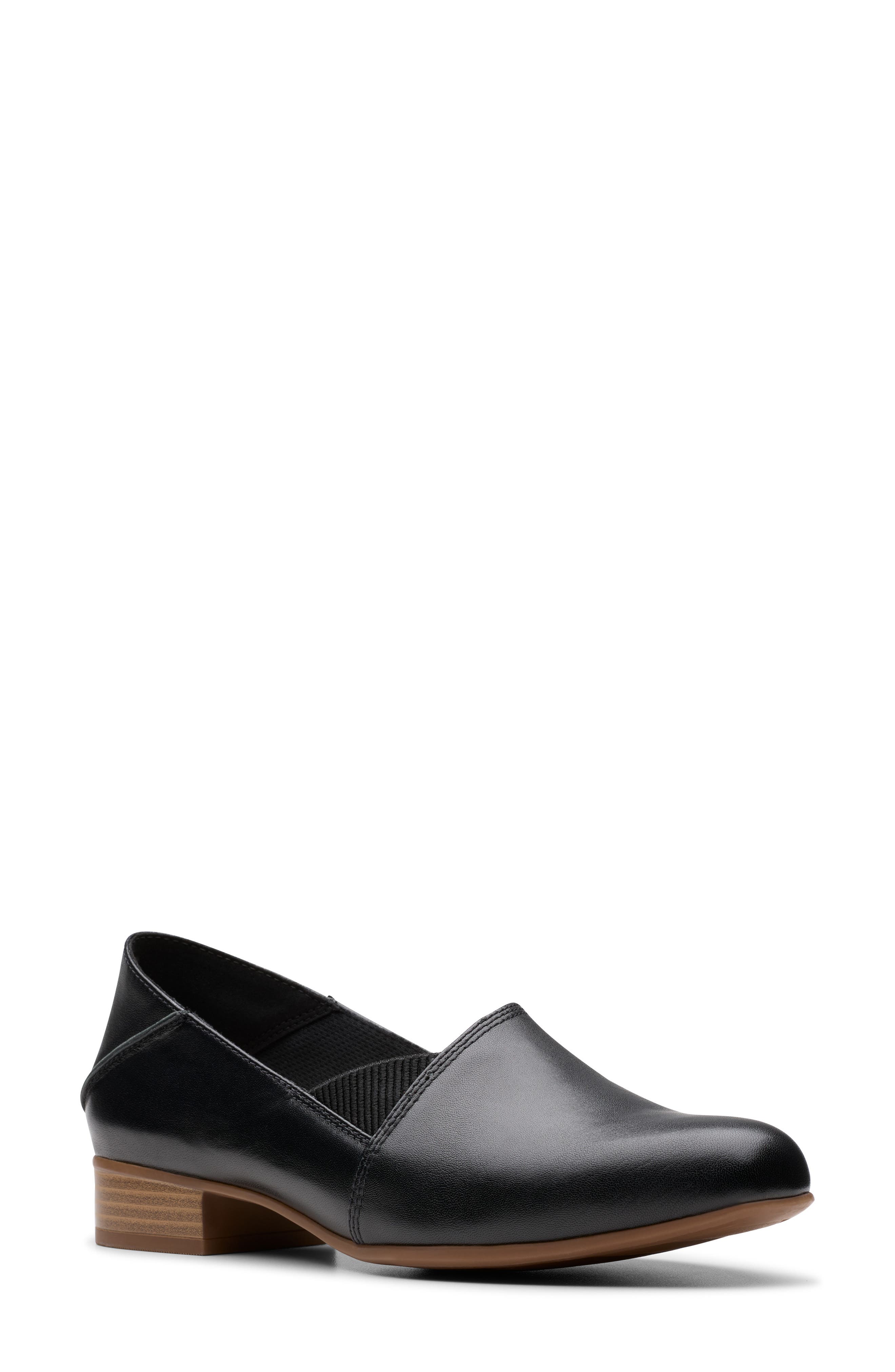 Clarks<sup>®</sup> Juliet Trim Loafer, Main, color, Black Leather