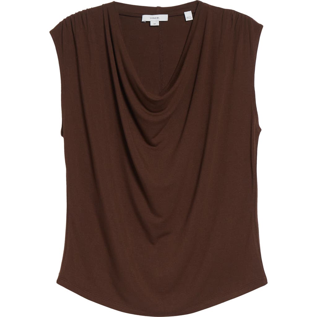 Vince Sleeveless Draped Cowl Neck Top Espresso In Brown