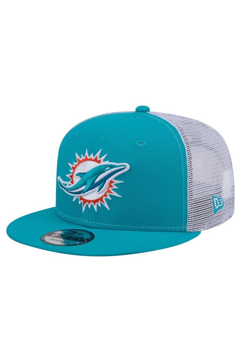 Men's New Era  Aqua Miami Dolphins Core Team 9FIFTY Trucker Snapback Hat, Main, color, Aqua