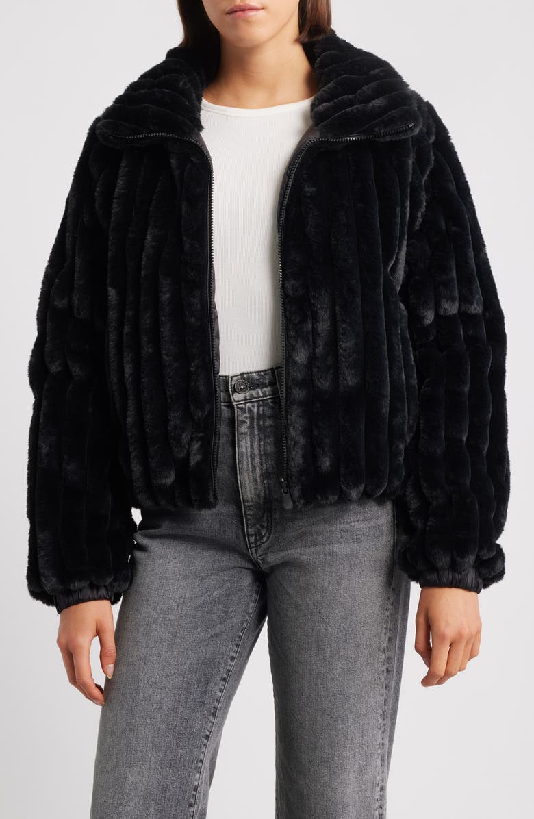 Save The Duck Elina Water Repellent Faux Fur Jacket, Alternate, color, Black