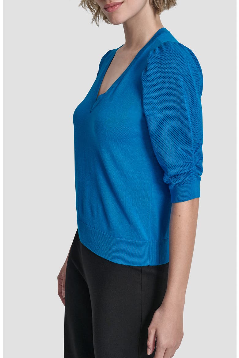 Puff Sleeve V-Neck Sweater, Alternate, color, OCEAN BLUE