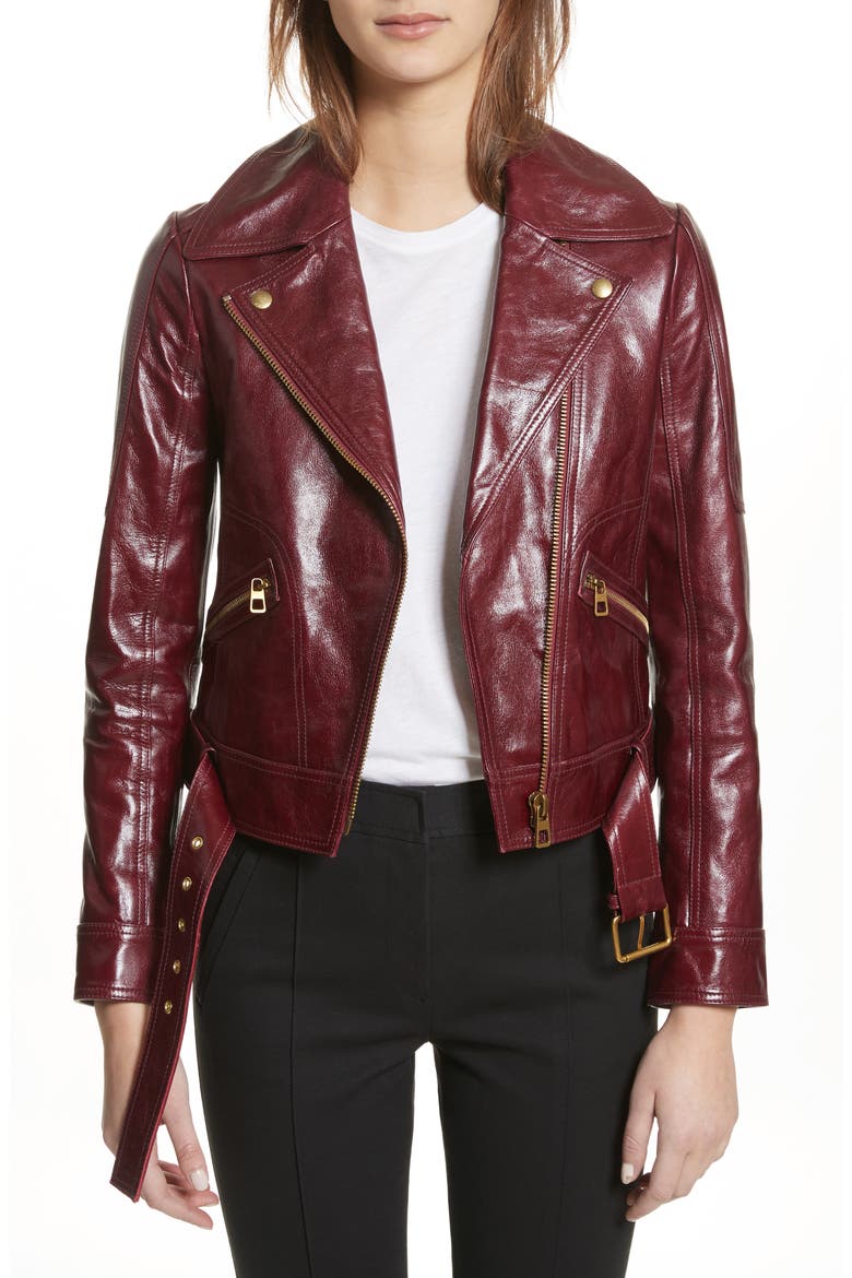 Bianca Leather Moto Jacket, Main, color, RED