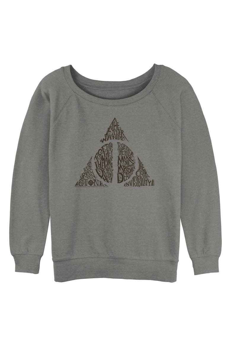 Junior's Harry Potter Deathly Hallows Secret  Sweatshirt, Main, color, Gray Heather
